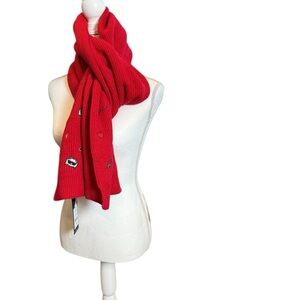Karl Lagerfeld Paris Red Knit Scarf Embroidered Hearts & Sunglasses NWT